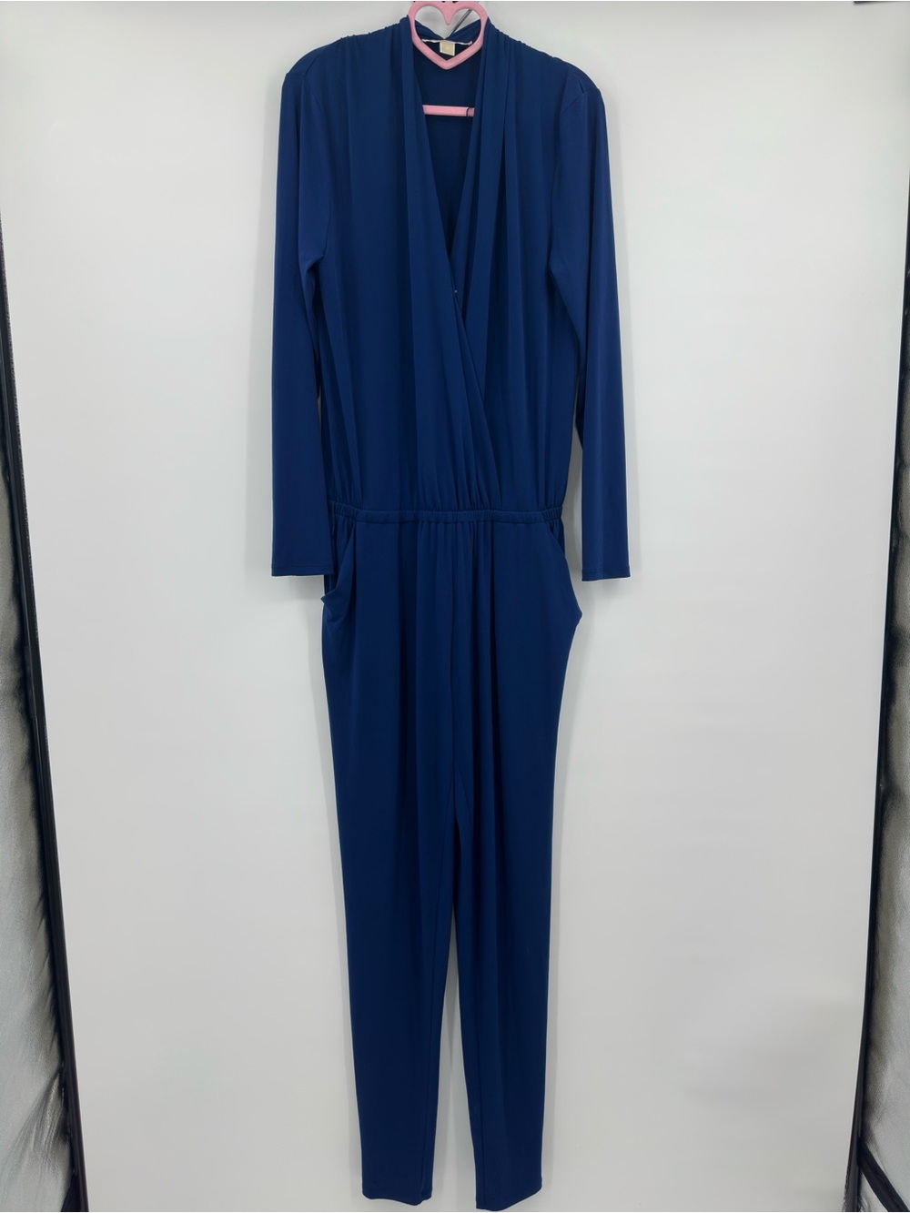Michael Kors Deep Navy Long-Sleeve Surplice Jumpsuit medium